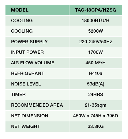 TAC-18CPA/NZSG (18000BTU) Portable Air Conditioner